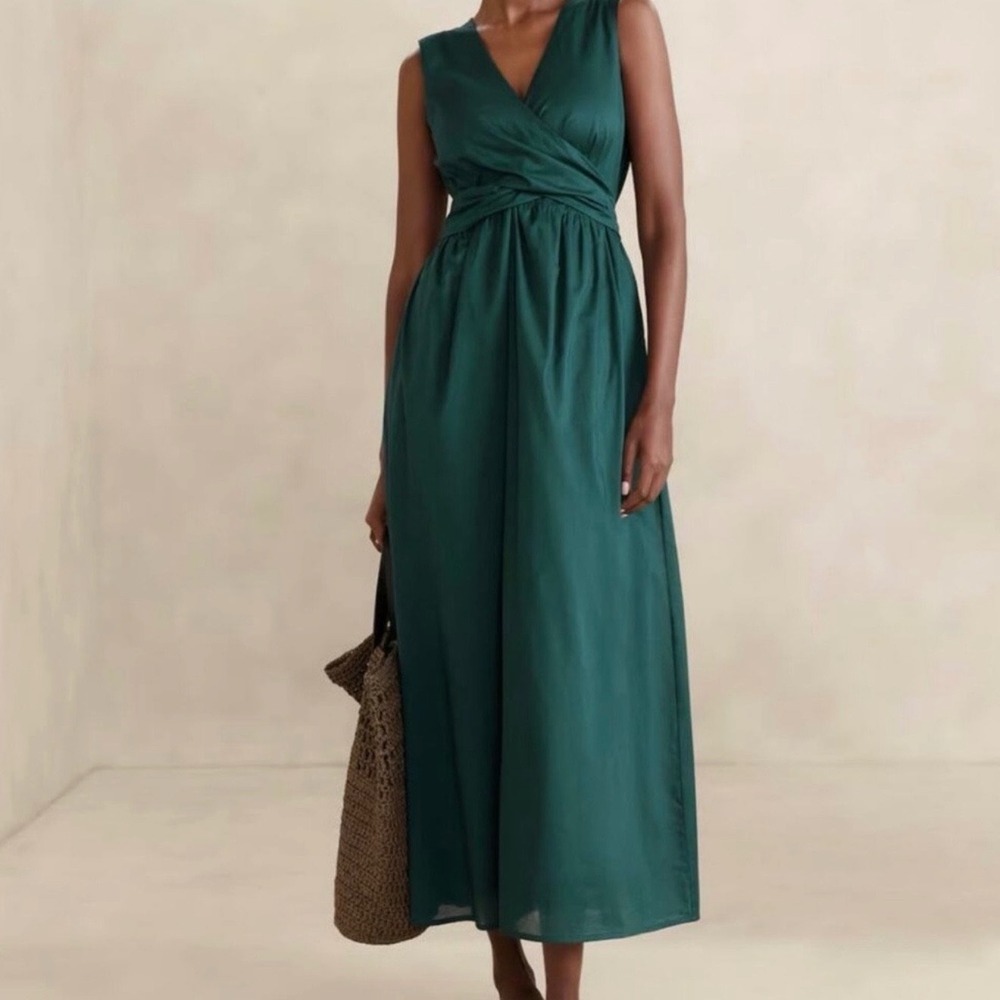 New Banana Republic Teal Green Voile Wrap Waist Maxi Dress 12